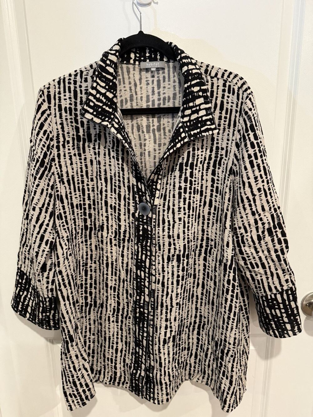 Habitat Clothes To Live In Tunic Womens Sz L Button Lagenlook Abstract Artsy Top